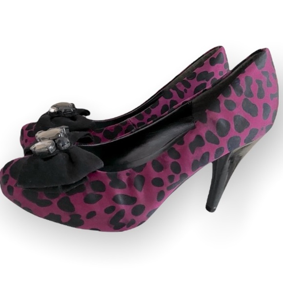 Heeled Shoes Jeweled Bow Leopard 4 Heel 